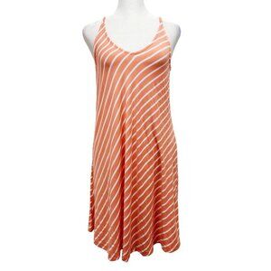 Orange & White Striped Sleeveless A-Line Dress Medium Lightweight Casual Size M